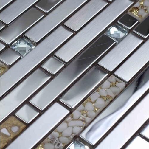 Strip silver metal mixed sea shell resin glass mixed diamond mosaic kitchen backsplash tile bathroom shower tile hallway border