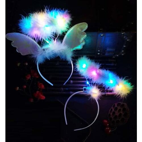 Adult Kids LED Plush Feather Angel Wing Headband Light Up Halo Princess Hair Hoop Holiday Festival Party