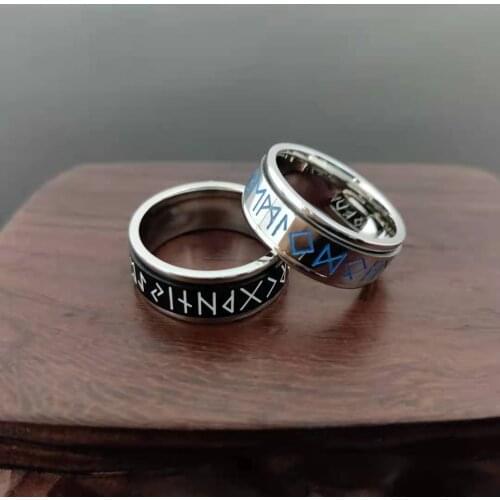 Simple Retro Viking Odin Rune Ring Men Rotatable Ring Punk Street Stainless Steel Biker Amulet Ring Jewelry Gift Wholesale