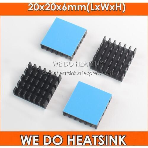 Wholesale 20x20x6mm Black Anodized Aluminum Heatsink Radiator Cooler With Thermally Conductive Adhesive Transfer Pad Applied