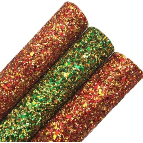 Christmas Gold Red Green Chunky Glitter Vinyl Fabric Sheet Felt Backing Synthetic Leather Faux Vinil Bows Earrings DIY 6S51A
