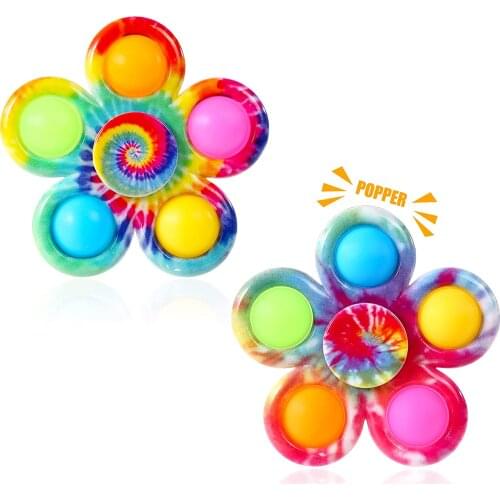 Tie Dye Simple Dimple Popping Hand Fidget Spinner Push Pop Bubble Sensory Toys Party Favor for Kids Adults