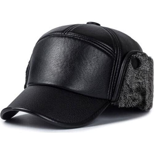 Шапка мужская Baseball Cap Casual Fashion Hat Autumn And Winter Plus Velvet Cap Leather Baseball Cap For Men Dropshipping
