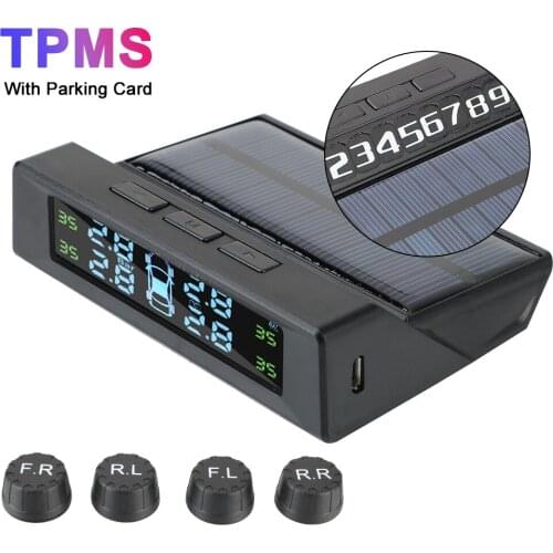 LEEPEE TPMS With Parking Card LCD Display Tyre Pressure Sensors USB Solar Charging Tire Pressure Monitoring System