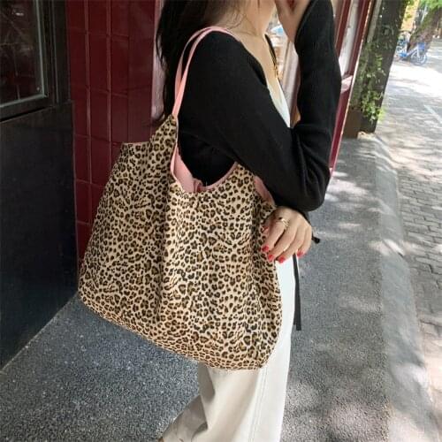 Retro Leopard Pattern Women Tote Handbags Stitching Pink Ladies Large Shoulder Bag Fashion Double Side Girls Cloth Shopping Bags