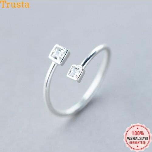 Trustdavis 100% 925 Solid Real Sterling Silver Square CZ Cocktail Opening Ring Sizable 6 7 8 Girls Kids Xmas Gift DA135