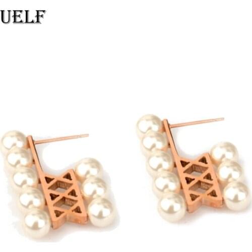 Uelf New Stainless Steel Stud Earrings Rose Gold Statement Earrings For Women Weddings Party Irregular Geometric Jewelry Gift