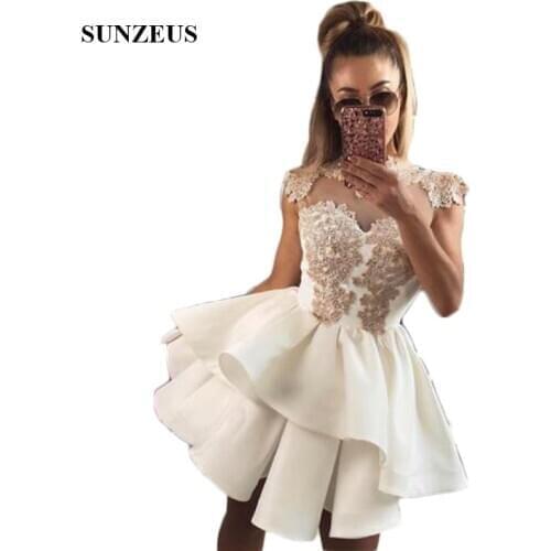 Tieres Skirt Mini Short Homecoming Dresses Appliques Cap Sleeve A-Line Girls Graduation Gowns 2021 Newly vestidos de fiesta