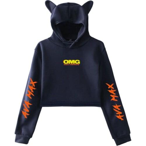 Ava Max Funny Printing Cotton Hoodies Sweatshirt Fashion Cat Ears Crop Top Women Girl Hoodie Pullovers Sexy Harajuku Hoodie