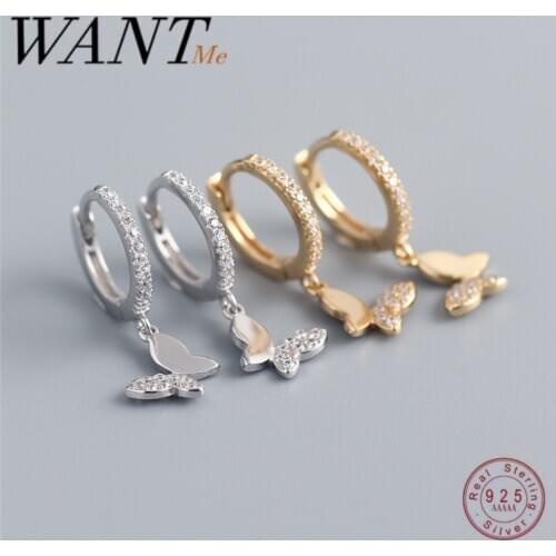 WANTME Genuine 925 Sterling Silver Cute Pave Zircon Butterfly Tassel Ear Buckle for Women Party Wedding Fashion Jewelry Earrings