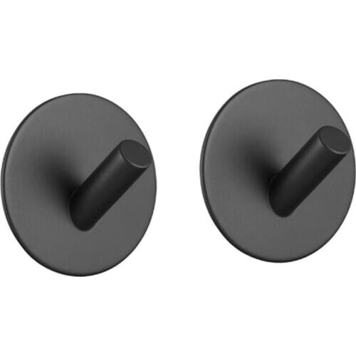 2pcs Black Adhesive Wall Hooks Heavy Duty Utility Hooks Towel Hanger with Stainless Steel Stick on Shower Bathroom Kitchen Home