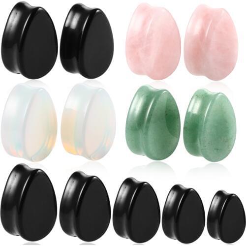 2pcs Fashion Stone Teardrop Ear Plugs Tunnel Piercings Plugs Earring Gauges Ear Expanders Stretcher Plug Ear Body Pircings Ring