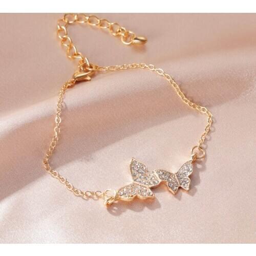 2021 Trendy Cubic Zirconia Crystal Hot Butterfly Bracelet Small Insect Adjustable Bracelet For Women Jewelery
