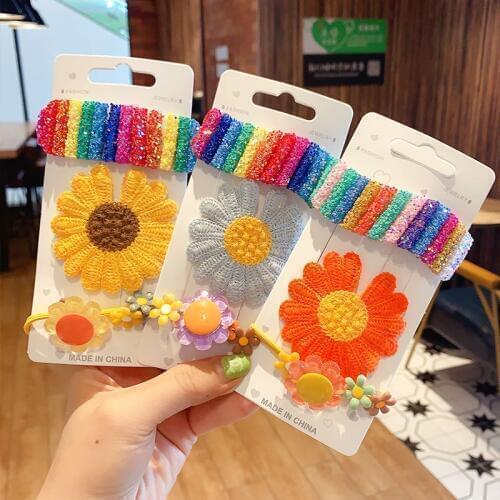 3 Pcs/Set Children Cute Colorful Rainbow Fruit Hair Clips Girls Knitting Flower Hairpins Kids Sweet Hair Bands Hair Accessories