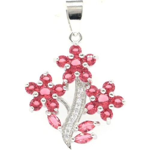 36x25mm Flowers Shape Created Raspberry Rhodolite Garnet CZ For Sister Silver Pendant Wholesale Drop Shipping