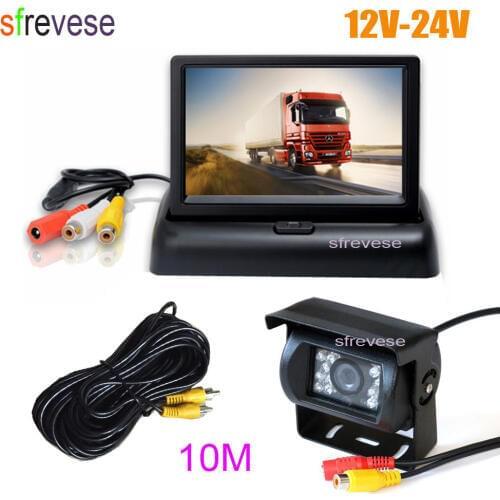 4.3" Car LCD Foldable Monitor Rear View Kit + Waterproof 18 LED IR Night Vision Car Reversing Parking Backup Camera 12V-24V