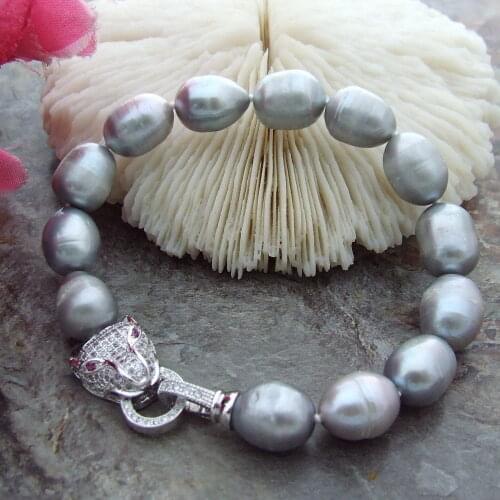 AAA 11-13mm south sea gray pearl bracelet 7.5-8 inch 925silver