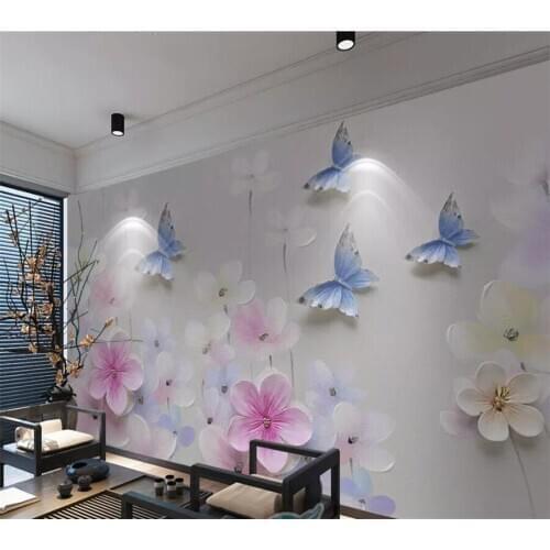 Customized large wallpaper 3d new Chinese mural 5D embossed floral butterfly TV background wall murals papel de parede 8d обои
