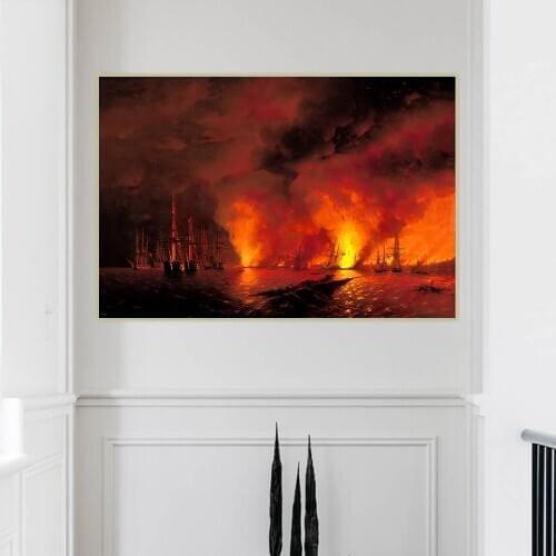 Citon Ivan Aivazovsky《Battle of Sinop, 1853》Canvas Art Oil Painting Artwork Poster Picture Wall Decor Home Interior Decoration
