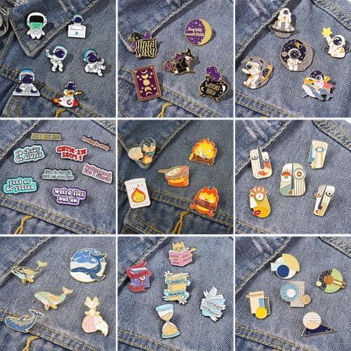 QIHE JEWELRY Brooches Set Wholesale Rocket Game console Potted plant Feminism Chemical instrument Cat Backpack Enamel Pin Badges