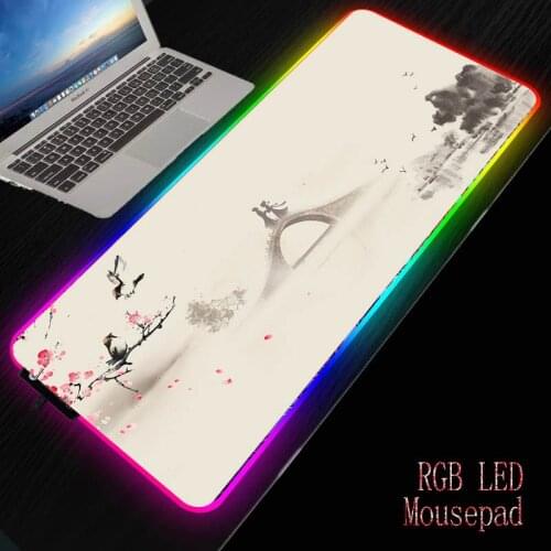 Mountain Lake Sky Scenery Gaming Mouse Pad RGB LED Glowing Colorful Large Gamer Mousepad Desk Mice Mat 14 Colors for PC Laptop