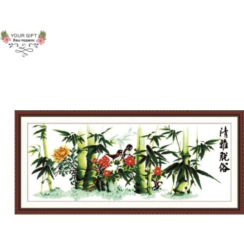 Joy Sunday F035 14CT 11CT Counted and Stamped Home Decor Chinese Elegance Bamboo Flower Needlework Embroidery Cross Stitch kits