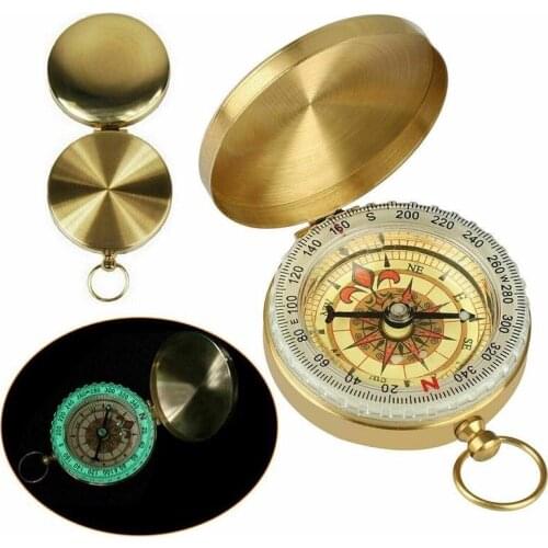 Outdoor Camping Hiking Tool Pocket Watch Luminous Compass With Cover Navigation Brass Compass Watches Retro Antique Keychain