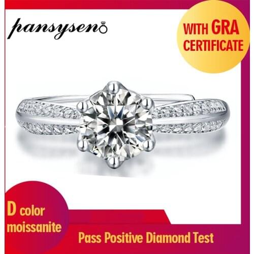PANSYSEN Charms Pure 925 Sterling Silver Wedding Couple Ring with 0.5ct - 3ct Moissanite Wholesale Adjustable Fine Jewelry Rings