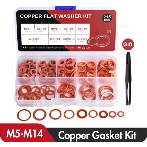 Copper Round Countersunk Gasket Washers Set M5 M6 M8 M10 M12 M14 80/215Pcs Metal Flat O Ring Retaining Gaskets Washer Spacer Set