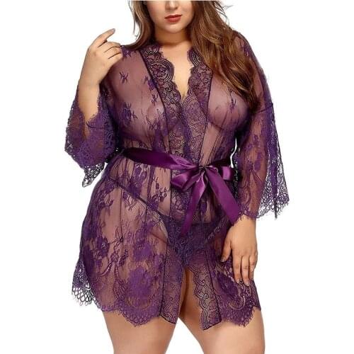 2pc Large Lingerie Women Sexy Dressing Gown Plus Size Transparent Bra + Gstring Set Lingerie Set Lingerie Feminina