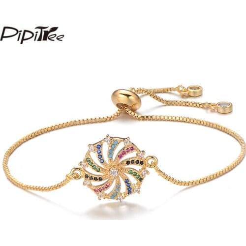 Pipitree Trendy Geometric Hollow Round Charm Bracelets for Women Lady Multi Cubic Zirconia Bracelet Bangle Jewelry Wristband