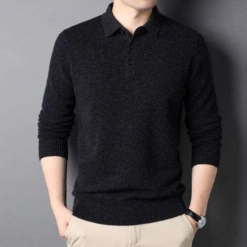 Mens winter sweater Lapel pullover shirt collar backing knitted sweater business 100% pure wool sweater