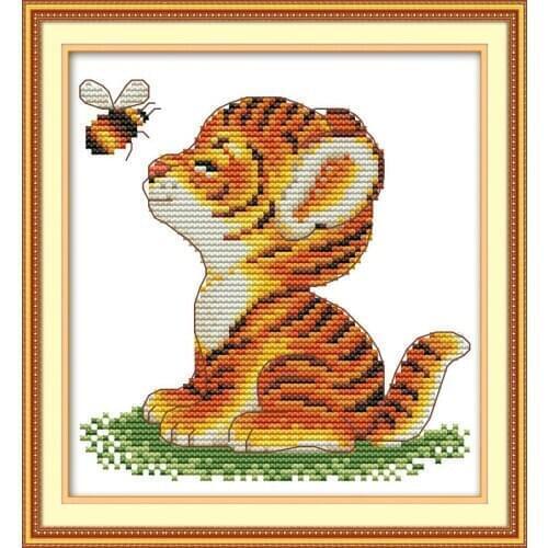 Tiger and bee Childrens Gift Printing pattern Cross Stitch Kits Cute animals Easy Cross-stitch set Embroidery Needlework canvas