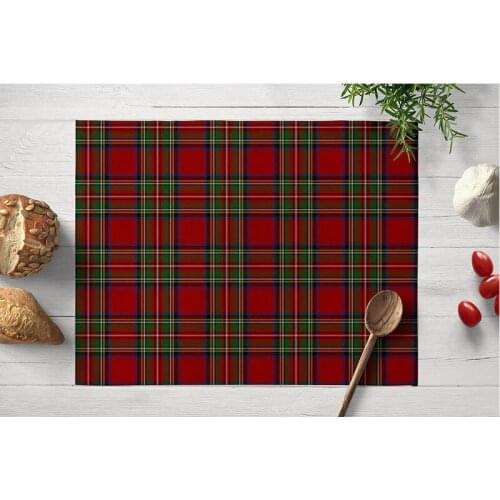 Table Napkins Retro Plaid Cloth Polyester Cotton Tableware Home Textile Heat Resistant Placemat For Dining Table Single-sided
