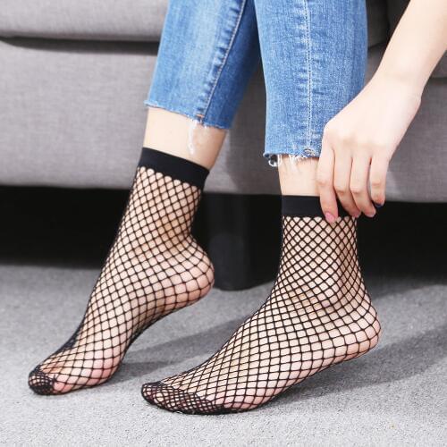 2020 New Arrival Fashion Summer 2 Pairs Combo Short Socks Black Breathable Fishnet Socks Ultra-thin Elastic Silky Short Socks