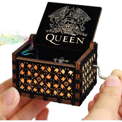 New Black Hand Crank Music Box Queen Bohemian Rhapsody Hand Cranked Wood Christmas Gift