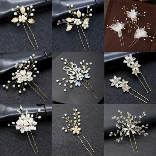 New Rose Gold Flower Crystal Pearl Wedding Hair Pins for Women Bridal Hair Accessories Wedding Headpiece Hair ornaments Jewelry