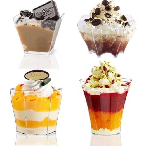 25pcs Disposable Plastic Cups Transparent Trapezoidal Food Container Appetizers Serving Cups for Jelly Yogurt Mousses