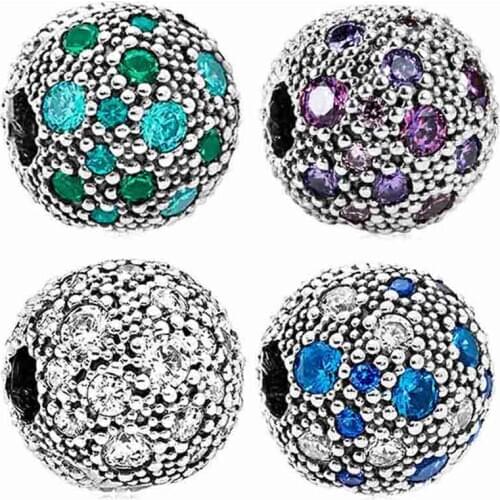 Original White & Purple & Blue & Green Cosmic Stars Clip Stopper Beads Fit Bracelet 925 Sterling Silver Charm Jewelry