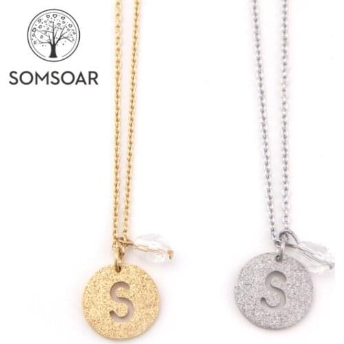 High Quality Stainless Steel Round Spark Initial Letter Necklace shining Personalization Charm Pendant with Link Chain Wholesale