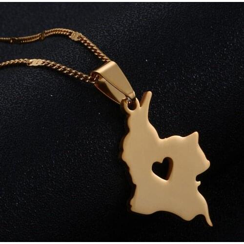 Stainless Steel Colombia Map Pendant Necklace for Women Gold Color Map of Colombian Jewelry