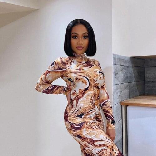 Womens Dress Turtleneck Print Long Sleeves Woman Clothes Fashion Elegant Dress for Women Mini Dress Autumn Robe Female Clothing