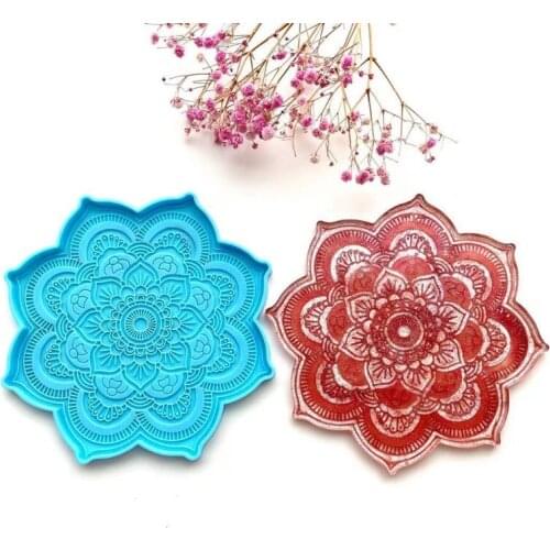 Mandala Coaster Epoxy Resin Mold Flower Tray Cup Mat Casting Silicone Mould DIY Crafts Home Decoration Making Tools