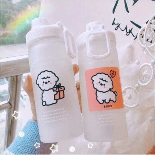 Portable Lovely Glass Water Bottle Cup Cartoon Water Juice Coffee Cup Cute Kids Girl School Kawaii Bottles Flask