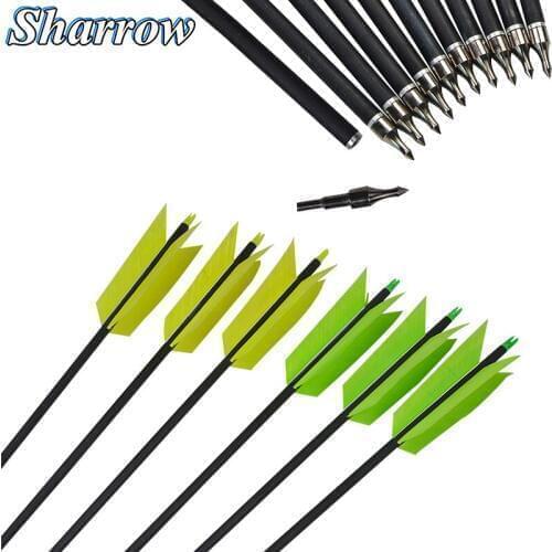 Spine 400 Carbon Arrows 31inch Four Leaf Turkey Feather Compound Bow Hunting Replaceable Hunting Arrowhead for Archery Shooting