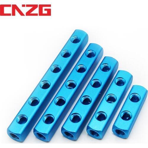 Air Manifold Distributor 1/4" PT Thread Port 2 3 4 5 6 7 8 9 Way Pneumatic Quick Plug In Connector Hose Aluminum Block Splitter