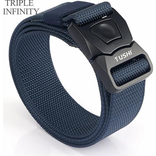 TRIPLE INFINITY Men Belt Durable Metal Pluggable Buckle Tactical Belts Breathable Comfortable Nylon Male Jeans Belt High Quality