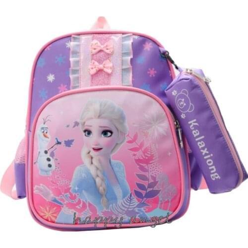 Disney Cartoon Frozen Elsa Backpack Primary School Childrens School Bag Large Capacity Ridged Schoolbag To Send Pencil Case