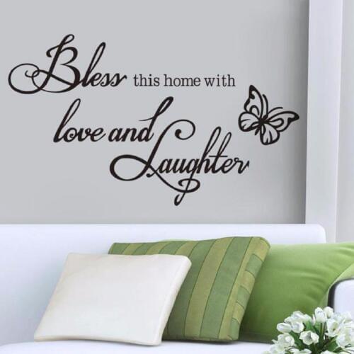 Bless Home Love Laughter Butterfly Livingroom Bedroom Home Letter Removable Vinyl Wall Decal Sticker Inspirational Quotes B042