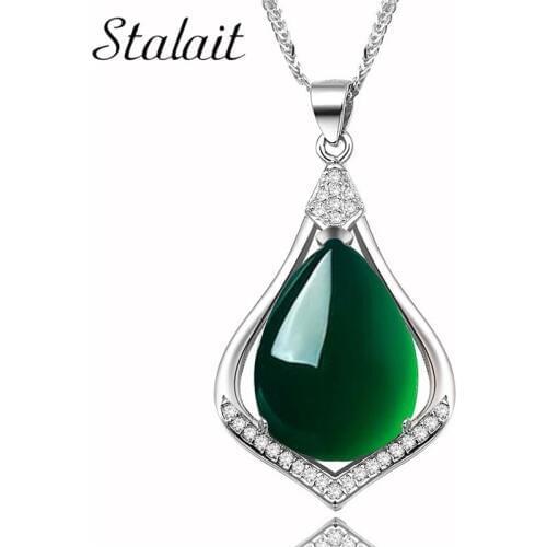 Silver Color Filled Red/Green Stone Crystal Necklace Charming Hollow Water Drop Pendants For Women Best Gift